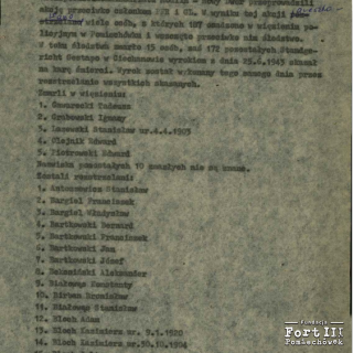 Pierwsza strona listy 187 członków PPR i GL aresztowanych i osadzonych w więzieniu policyjnym w Pomiechówku, w tym 172 więźniów skazanych na karę śmierci.