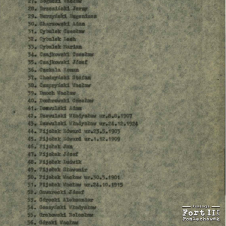 Druga strona listy 187 członków PPR i GL aresztowanych i osadzonych w więzieniu policyjnym w Pomiechówku, w tym 172 więźniów skazanych na karę śmierci.