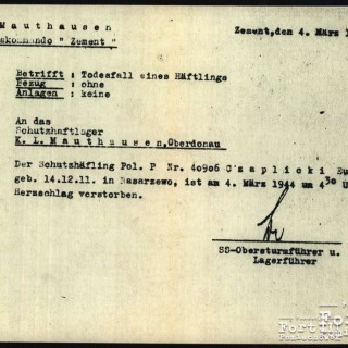 Dokumentacja KL Mauthausen - zaświadczenie o śmierci