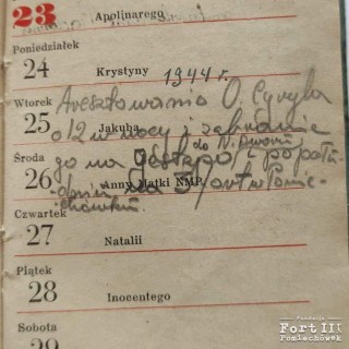 Kartka z kalendarza Zofii Dardzińskiej - 1945 r.