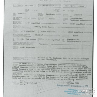 Dokumentacja KL Stutthof więźnia z bazy ITS