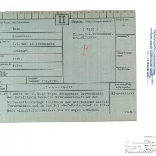 Karta z kartoteki osobowej Gestapo Ciechanów/Płock str.1