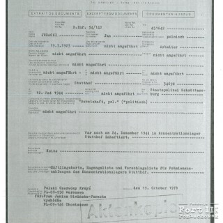 Dokument z Elektronicznej bazy danych - Arolsen Archives – Międzynarodowe Centrum Prześladowań Nazistowskich
