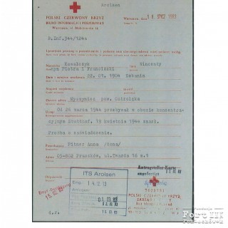 Pismo, Polski Czerwony Krzyż Biuro Informacji i Poszukiwań, 18.01.1983 r.
