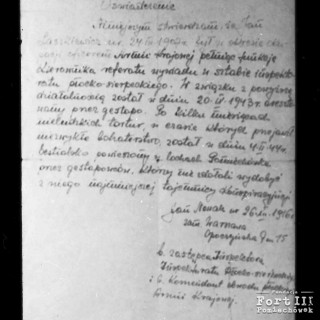 Oświadczenie Jana Nowaka (AK) o działalności konspiracyjnej Jana Laszkiewicza w czasie okupacji i jego egzekucji, 23.01.1957 r.