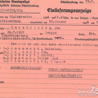Dokument potwierdzający przyjęcie Jana Laszkiewicza do więzienia w Płocku