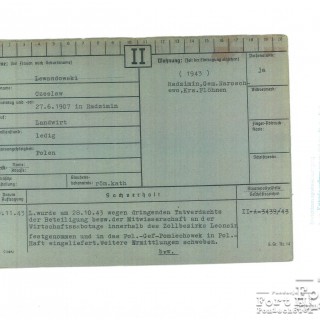 Karta z kartoteki osobowej Gestapo Ciechanów/Płock, str. 1