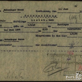 Akt zgonu tzw. Todesmeldung z KL Mauthausen