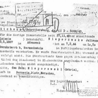 Telegram komendatury KL Auschwitz zawiadamiający o śmierci