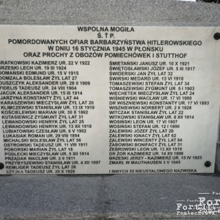 Wspólna mogiła poświęcona "pomordowanym ofiarom barbarzyństwa hitlerowskiego w dniu 16.01.1945 w Płońsku oraz prochy z obozów Pomiechówek i Stutthof"