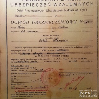 dowód ubezpieczeniowy Władysława Sobka z 1936 roku