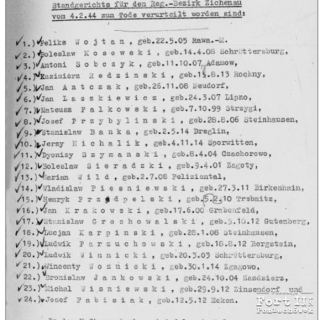 Lista osób skazanych 04.02.1944 r. -  figuruje pod fałszywym nazwiskiem Feliks Wojtan