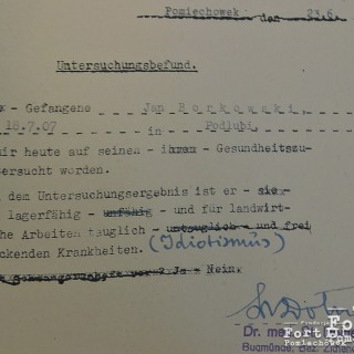 Świadectwo wydane przez lekarza obozowego. Dokument pochodzi z akt osobowych Jana  Borkowskiego.
