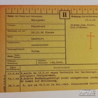 Karta z kartoteki osobowej Gestapo Ciechanów/Płock