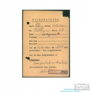 Dokumentacja KL Buchenwald- karta zgonu tzw. "Totenmeldung"