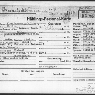 Dokumentacja KL Ravensbrück - karta osobowa