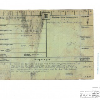 Karta z kartoteki osobowej Gestapo Ciechanów/Płock, str. 1