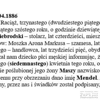 Metryka Mendel Koziebrodski - tłumaczenie Pan Grzegorz Chabowski