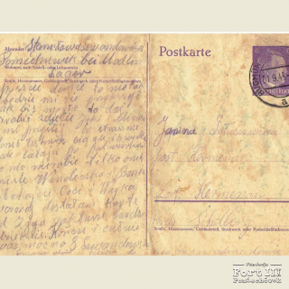 List wysłany 1 września 1943 r. przez Stanisławę Lewandowską z Fortu III w Pomiechówku do siostry Janiny Gołaszewskiej (1 strona)