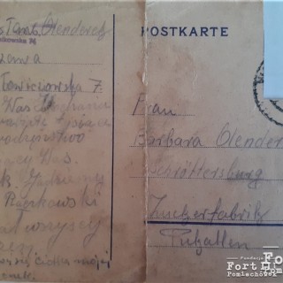 List Mieczysława Olenderek z więzienia na ul. Daniłowiczowskiej 7 w W-wie, w drodze z Fortu do KL Mauthausen (str. 1)