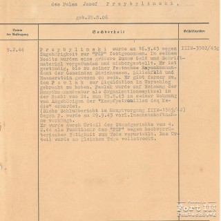 Dokument z akt śledczych Józefa Przybylińskiego