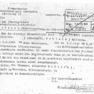 Telegram komendatury KL Auschwitz zawiadamiający o śmierci