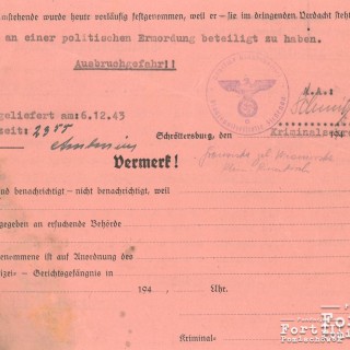 Dokument potwierdzający osadzenie Wincentego Woźnickiego w więźniu sądowym w Płocku