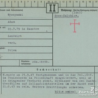 Karta z kartoteki gestapo na nazwisko Adama Wyszyńskiego, sygn. AIPN GK 629/12996